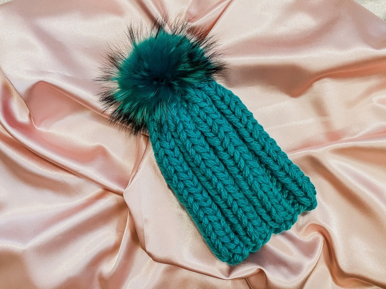 Custom LUXE by MWL Fur Pom Hat Chunky Ribbed