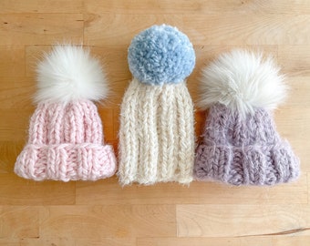 Newborn Ribbed Fitted Pom Hat