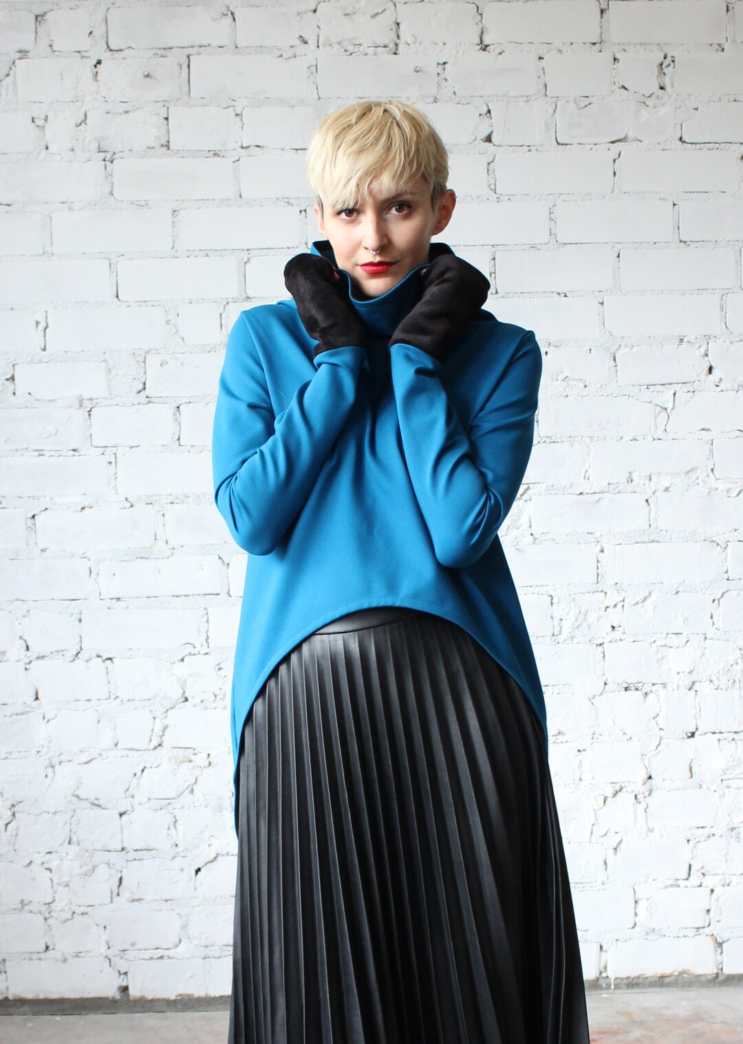 High Neck Fabric Button Sleeves Jumper