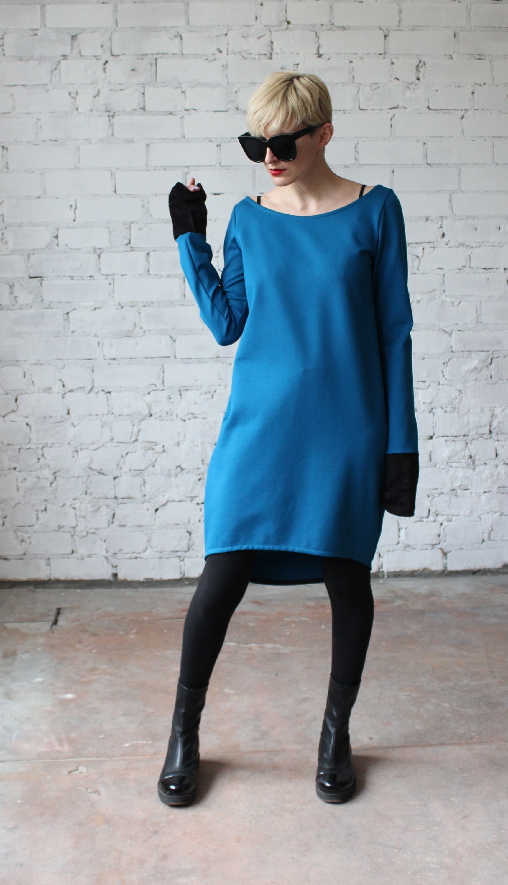 knee length dresses for ladies Long Sleeve Asymmetrical Hem Dress main image 0