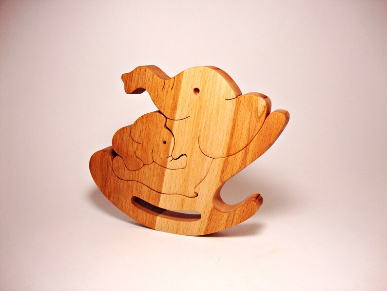 Wooden Toys For Kids Elephant Toy Wood Puzzle Birthday Gift Toys for Baby Natural Animals Learning Toy Handmade