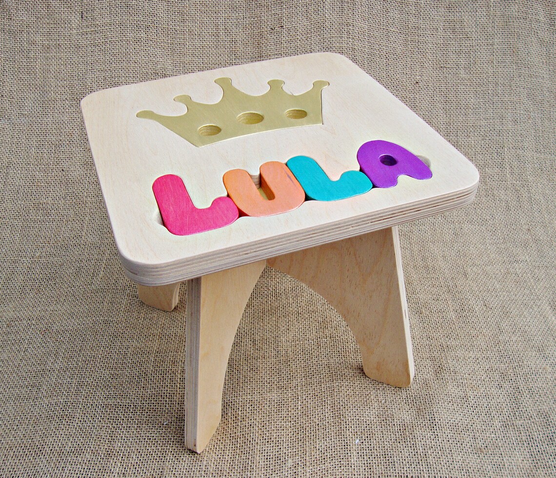 Name Puzzle Stool Wood Name Stool Personalized Gifts for Kids Etsy