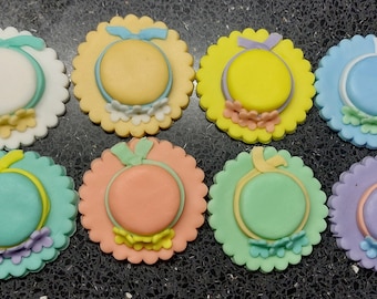 Easter Bonnet Mothers Day Fondant cupcake toppers (Vegan)