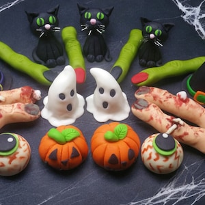 3D Spooky Scary Pumpkin Witch Cat Ghost Fingers Halloween Cupcake Cake toppers Vegan