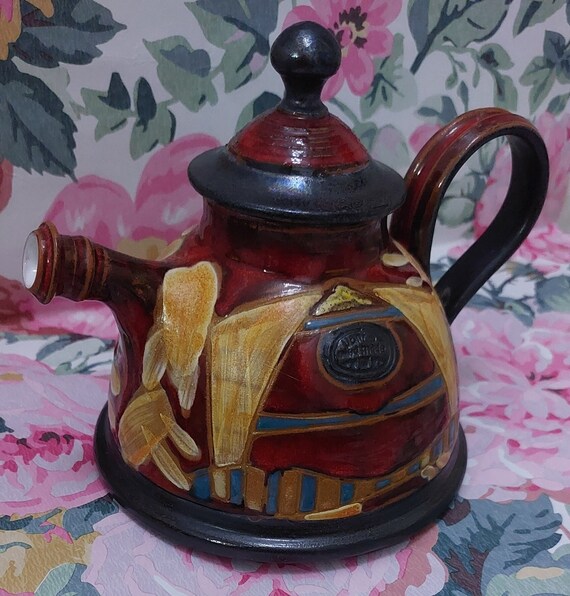 Hand Painted Ceramic Teapot Red Beige White Ochre Grey Colors Glossy and Matte Finish Gift Tea Set Home Decor Etsy