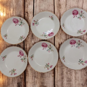 Royal Swan Antique England Porcelain Set Of 6 Dessert Bowls Cabbage Roses Gold
