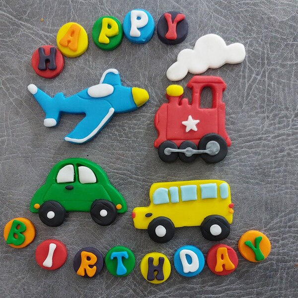 Fondant comestible 2D pour voiture, train, bus, avion, décoration de gâteau végétalien