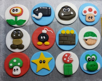 Super Mario Luigi Fondant cupcake toppers (Vegan)