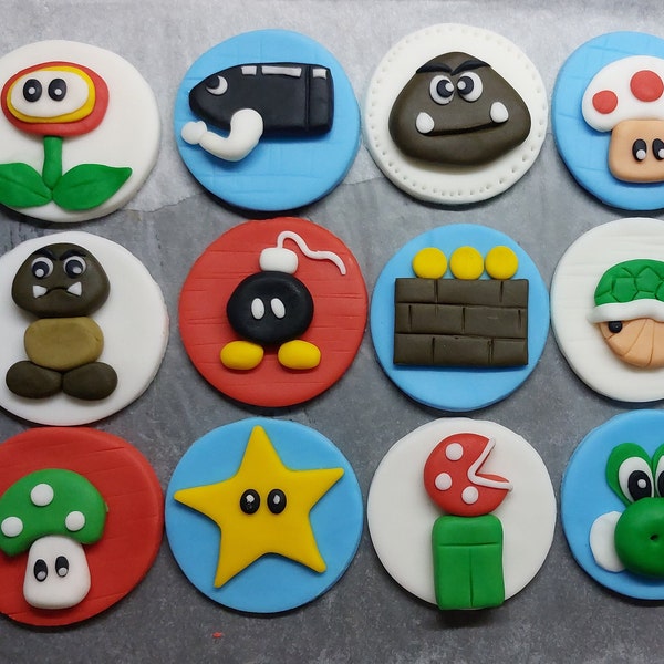 Décoration pour cupcakes fondant Super Mario Luigi (Végétalien)