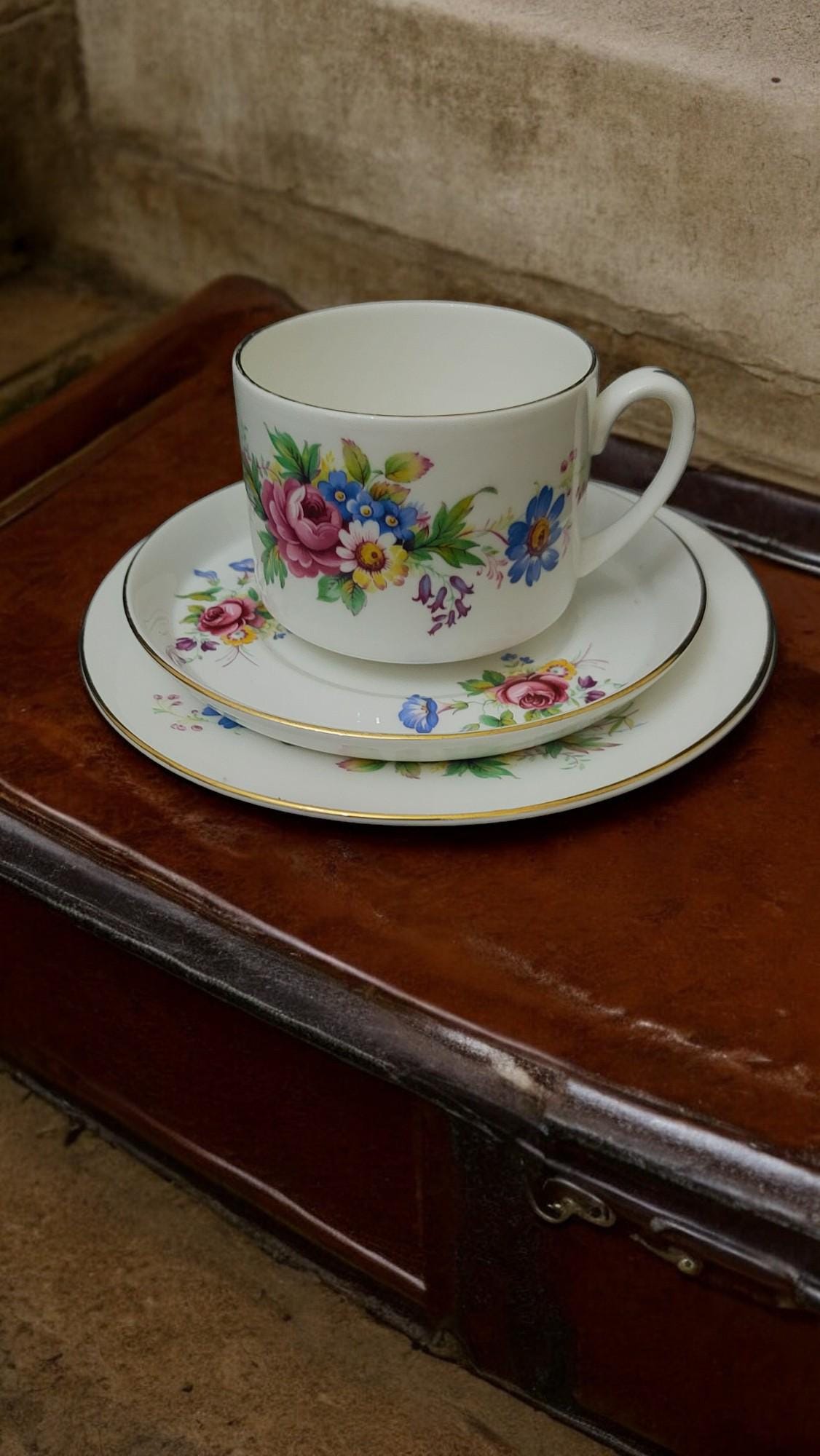 CTM Newcastle Staffs floral rose trio teacup / saucer side plate set RARE FIND