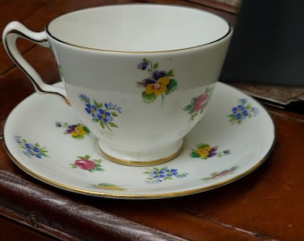 Crown Staffordshire Floral Tea Cup and Saucer: English Bone China