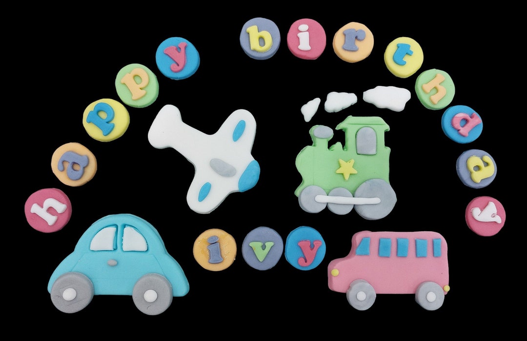 2d Pastel Edible Fondant Car/ Train/ Bus/ Plane Cake Toppers Vegan - Etsy