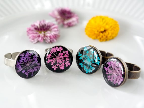Anillo de resina de flor real anillos de flores secas flores secas ecologicas. Anillo ajustable. Cumpleanos Dia de las Madres Regalo de Aniversario para ella. Etsy Espana