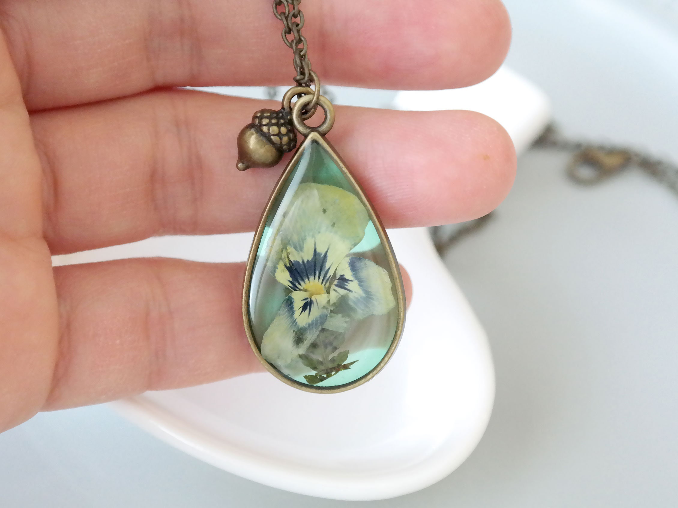 Resin Necklace Pressed Flower Jewelry Pansy Flowers For Women Girls Birthday Anniversary Gift For Her resin necklace pressed flower jewelry