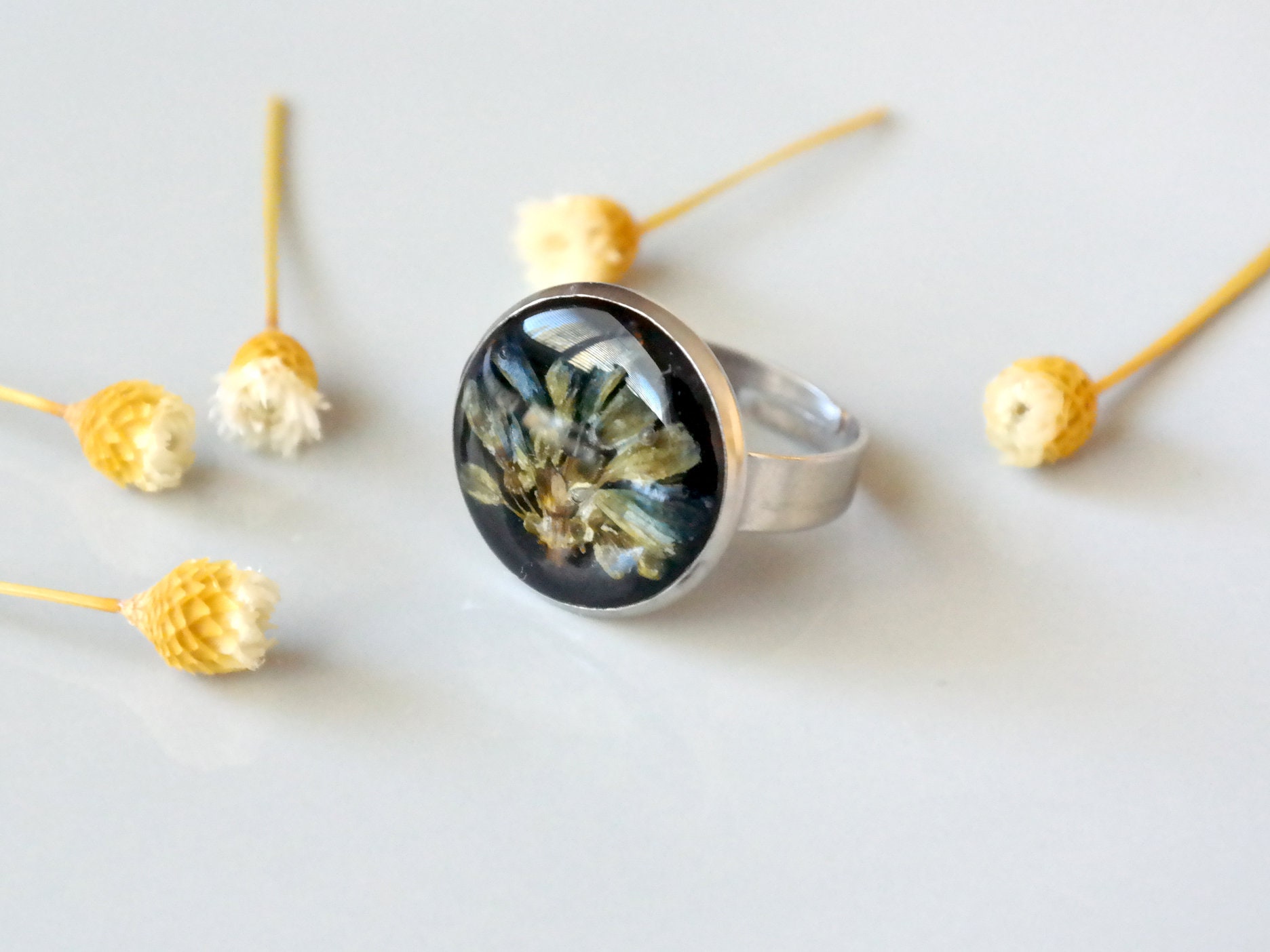 Real Flower Resin Ring Dried Flower Rings Eco Dried Flowers. Etsy