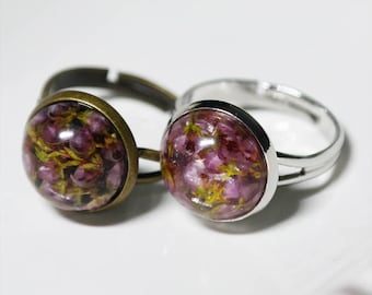 Heather Calluna  Flower Petal. Dome Bubble Ring. Eco Resin Ring. Adjustable Ring Jewelry. Small Nature Gift for Women