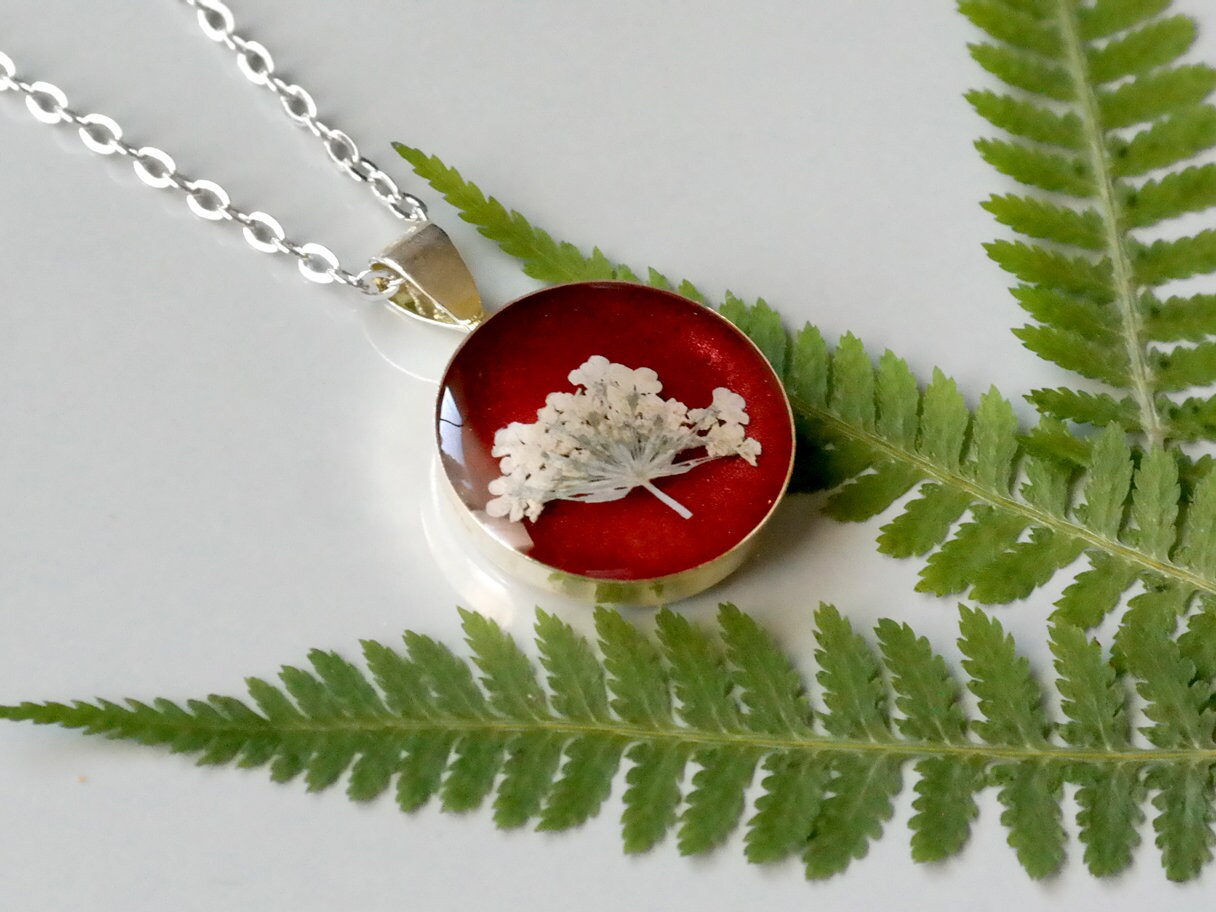 Resin Necklace Pressed Flower Pressed Leaf Jewelry Resin Etsy