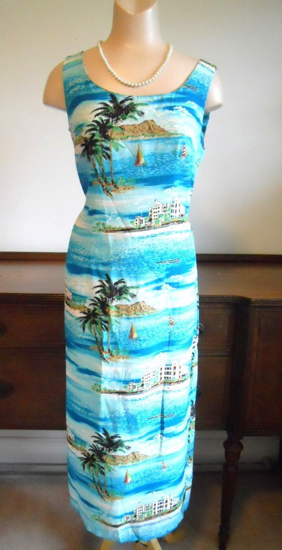 Vintage Hawaiian Style Long Dress ~ 1980's  Clues… - image 1