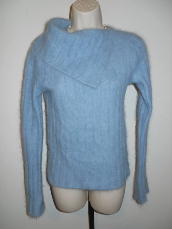 Vintage Fuzzy Blue Angora Sweater ~ 1980's Le Chat