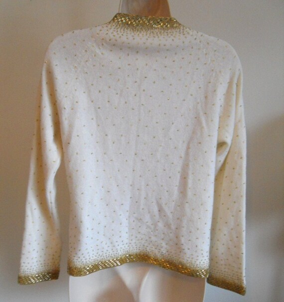 Vintage 1950's Beaded Cream Cardigan Sweater ~ 19… - image 4