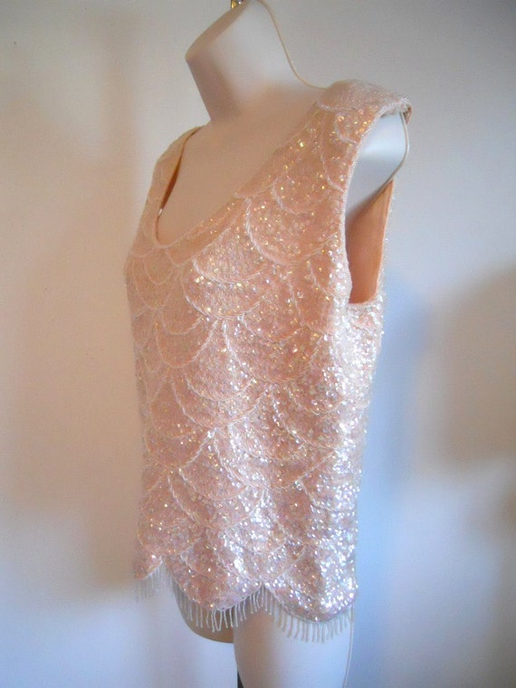 Vintage 1950's Peach Beaded Shell ~  1950's Fancy… - image 2