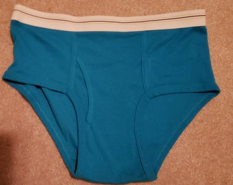 RARE Vintage Fruit of The Loom Golden Blend Blue & Gold Stripe Colored Bright Teal Blue Briefs Fly Front XL 42-44