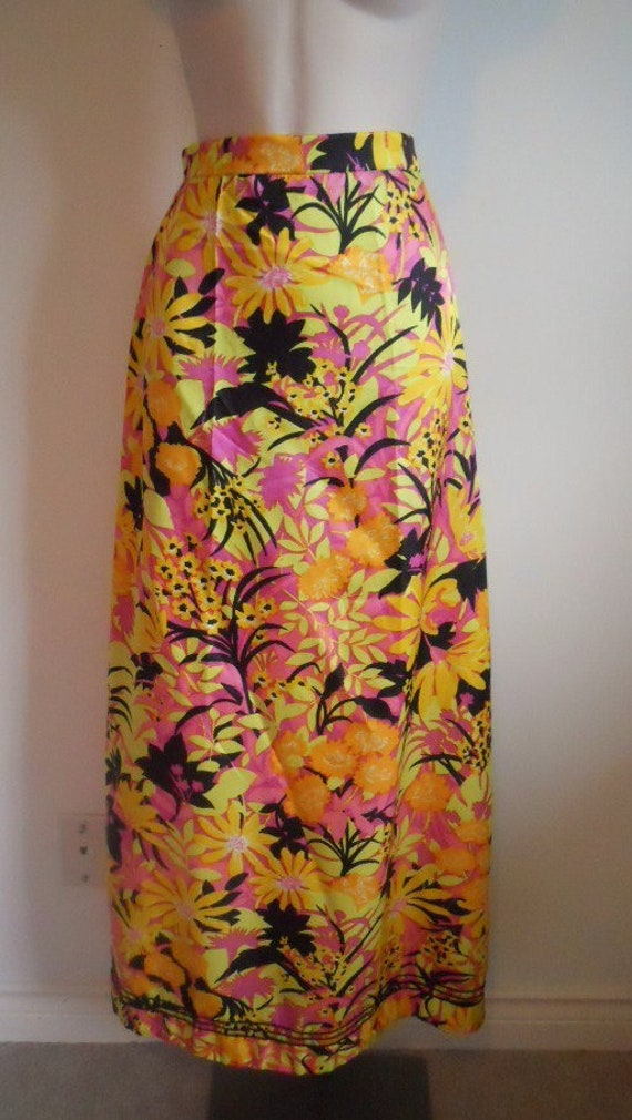 Vintage Tropical Long Floral Skirt ~ 1980's Long S