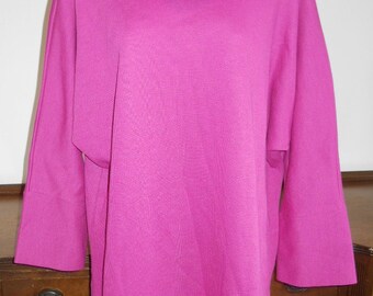 Vintage WEEKENDERS  Sweater Tunic ~ 1990's Fuchsia Pink Cowl Neck Sweater ~ Tunic ~ Bat Wing ~ Pink Sweater ~ Fuchsia Sweater