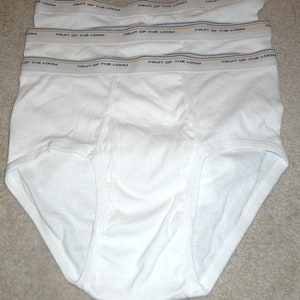 Vintage Fruit of the Loom Men's Y-Front Briefs XL White Blue Yellow Stripe