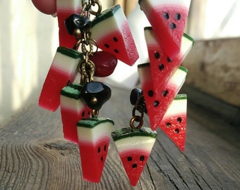 Watermelon earrings, Watermelon charm, Polymer clay jewelry, Fruit jewelry, Watermelon jewelry, Woman gift, Fruit earrings, Berry jewelry