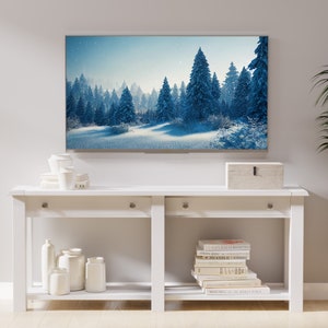 Samsung Frame TV Art, Snowy Pine Trees Landscape Art, Instant Download, Winter, Forest, Sky, Frame TV Art, Samsung Art TV, Digital Download image 4