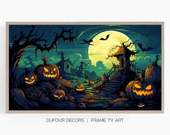 Spooky Halloween Scene, Samsung Frame TV Art, Pumpkins, Haunted House, Halloween Decor, Instant Download, Samsung Art TV, Digital Download