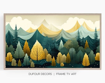 Abstract Lush Forest Landscape | Samsung Frame TV Art | Nature Wall Decor | Enchanted Wilderness Scenery | Digital Download | Vector Style