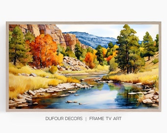 Autumn Landscape Watercolor Style Art, Samsung Frame TV Art, Poudre Canyon Colorado Fall, Instant Download, Samsung Art TV, Digital Download