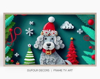 Samsung Frame TV Art, Christmas Poodle Dog Paper Cut Art, Instant Download, Puppy, Family Pet,Frame TV Art, Samsung Art TV, Digital Download