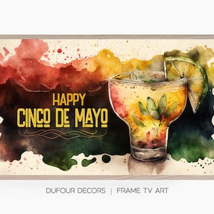 Happy Cinco de Mayo Watercolor with Margarita Cocktail, Samsung Frame TV Art, Wall Decor, Instant Download, Samsung Art TV, Digital Download