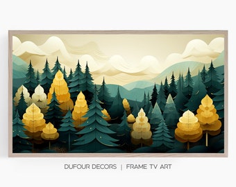 Abstract Lush Forest Landscape | Samsung Frame TV Art | Nature Wall Decor | Trees, Mountains, Clouds, Sky | Digital Download | 4K Resolution