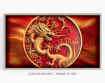 Chinese Dragon Art, Year of the Dragon, Wood Dragon, Zodiac Animal, Luck Good Fortune, Samsung Frame TV Art, Instant Download, Frame TV Art