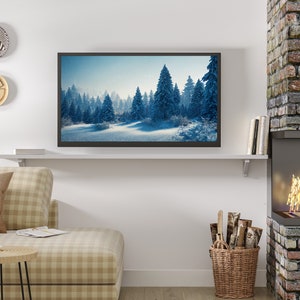 Samsung Frame TV Art, Snowy Pine Trees Landscape Art, Instant Download, Winter, Forest, Sky, Frame TV Art, Samsung Art TV, Digital Download image 6