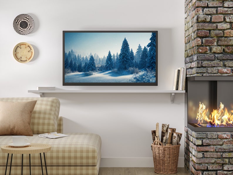 Samsung Frame TV Art, Snowy Pine Trees Landscape Art, Instant Download, Winter, Forest, Sky, Frame TV Art, Samsung Art TV, Digital Download image 6