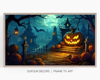 Spooky Halloween Scene, Samsung Frame TV Art, Pumpkins, Haunted House, Halloween Decor, Instant Download, Samsung Art TV, Digital Download