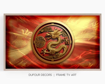 Chinese Dragon Art, Year of the Dragon, Wood Dragon, Zodiac Animal, Luck Good Fortune, Samsung Frame TV Art, Instant Download, Frame TV Art