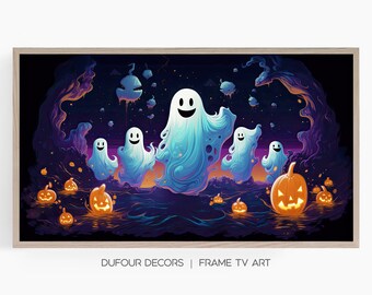 Happy Halloween Ghosts, Samsung Frame TV Art, Pumpkins, Spooky Spirits, Halloween Decor, Instant Download, Samsung Art TV, Digital Download