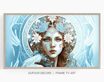 Samsung Frame TV Art, Beautiful Mother Winter Art Nouveau Painting, Alphonse Mucha Style, Instant Download, Samsung Art TV, Digital Download