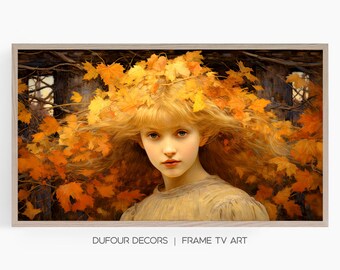 Spirit of Autumn, Samsung Frame TV Art, Beautiful Red-Haired Woman, Fall Leaves Trees, Instant Download, Samsung Art TV, Digital Download