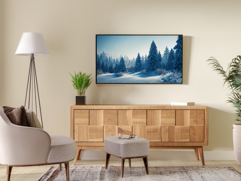 Samsung Frame TV Art, Snowy Pine Trees Landscape Art, Instant Download, Winter, Forest, Sky, Frame TV Art, Samsung Art TV, Digital Download image 5
