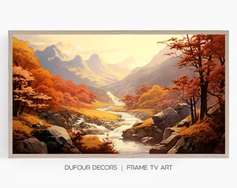 Misty Mountain Autumn Landscape Painting Art, Samsung Frame TV Art, Fall Decor, Stream, Instant Download, Samsung Art TV, Digital Download