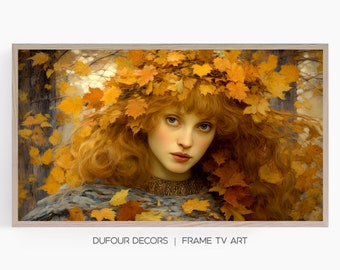 Spirit of Autumn, Samsung Frame TV Art, Beautiful Red-Haired Woman, Fall Leaves Trees, Instant Download, Samsung Art TV, Digital Download