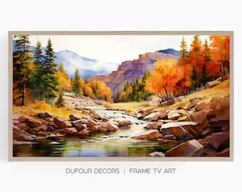 Autumn Landscape Watercolor Style Art, Samsung Frame TV Art, Poudre Canyon Colorado Fall, Instant Download, Samsung Art TV, Digital Download