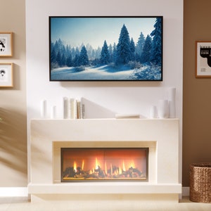 Samsung Frame TV Art, Snowy Pine Trees Landscape Art, Instant Download, Winter, Forest, Sky, Frame TV Art, Samsung Art TV, Digital Download image 2